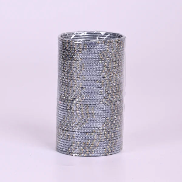 Glitter Bangles Set for Women – Traditional Stackable Bracelet Set, Lightweight Ethnic Jewelry for Wedding, Party & Festive Wear - grey
