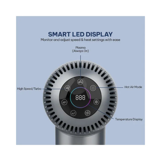 Blaupunkt Digital Hair Dryer 1600W – LED Display, Plasma Hair Care, 6 Temp Settings, Cool & Heat Modes, Magnetic Diffuser & Concentrator, BLDC Motor 110,000 RPM, Quick Drying, 2-Year Warranty
