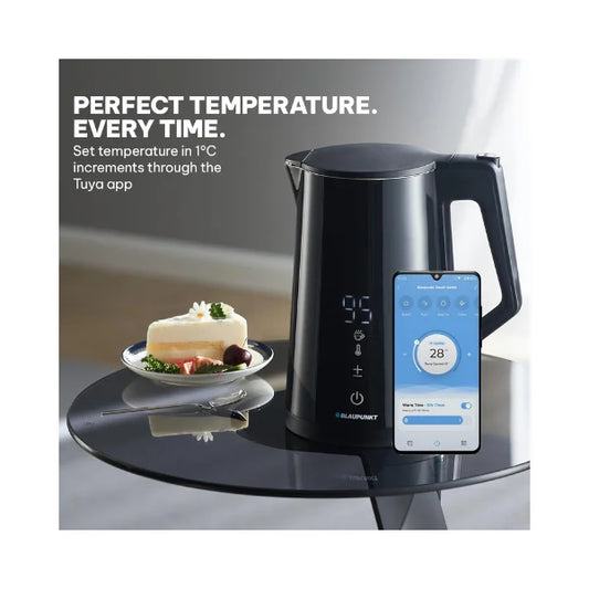 Blaupunkt Smart WiFi Cordless Hot Water Kettle 2200W – 1.7L, Tuya App Control, Voice Assistant Enabled, Temperature Selection, Timer, Auto Shut-Off, Double Wall Cool-Touch Body, Stainless Steel