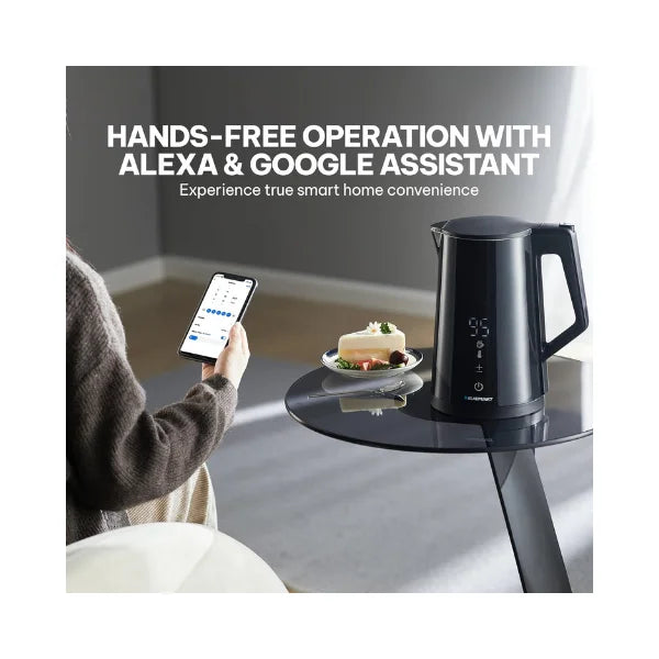 Blaupunkt Smart WiFi Cordless Hot Water Kettle 2200W – 1.7L, Tuya App Control, Voice Assistant Enabled, Temperature Selection, Timer, Auto Shut-Off, Double Wall Cool-Touch Body, Stainless Steel