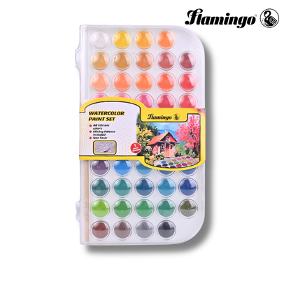 Flamingo Watercolor Paint Set – 48 Colors – With Mixing Palette & Brush