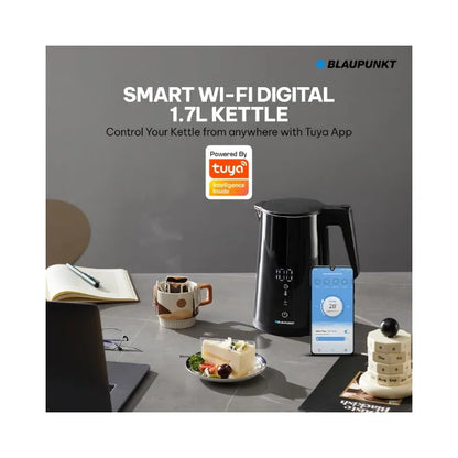 Blaupunkt Smart WiFi Cordless Hot Water Kettle 2200W – 1.7L, Tuya App Control, Voice Assistant Enabled, Temperature Selection, Timer, Auto Shut-Off, Double Wall Cool-Touch Body, Stainless Steel