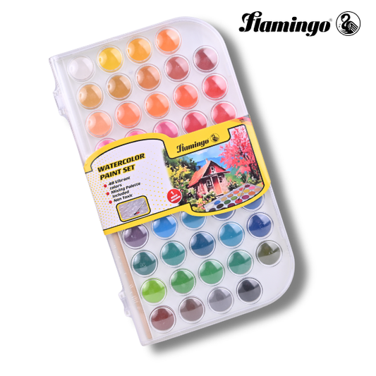 Flamingo Watercolor Paint Set – 48 Colors – With Mixing Palette & Brush