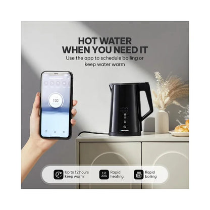 Blaupunkt Smart WiFi Cordless Hot Water Kettle 2200W – 1.7L, Tuya App Control, Voice Assistant Enabled, Temperature Selection, Timer, Auto Shut-Off, Double Wall Cool-Touch Body, Stainless Steel