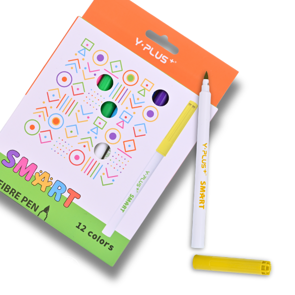 Y-PLUS+ SMART Fibre Pens - 12 Vibrant Colors - Non-Toxic