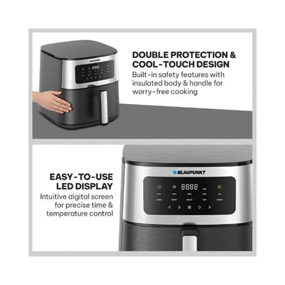 Blaupunkt Digital Air Fryer 1500W – 5L Large Capacity, 10 Preset Cooking Menus, Rapid Air Circulation, LED Display, Cool Touch Design, Low Oil Frying, Non-Stick Basket