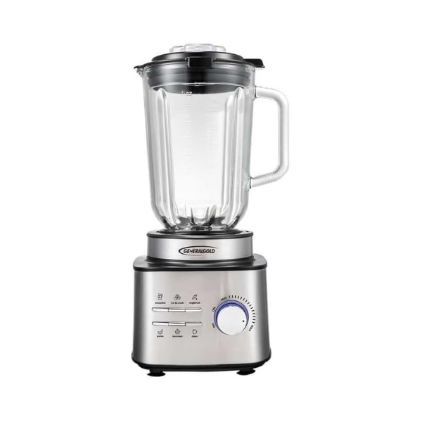 GeneralGold Table Blender 1800W,Stepless Speed Control, Pre-Programmed Modes, 1.5L Glass, 1.75L Plastic Jars, Stainless Steel Blade, Ice Crusher, Safety Lock