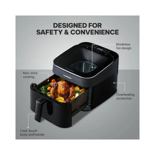 Blaupunkt Digital Air Fryer 1700W – Skylight Top Window, 6.5L Basket, 12 Preset Menus, LED Display, Rapid Air Circulation, Bladeless Fan, Cool-Touch Design, Easy to Clean, 2-Year Warranty