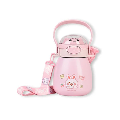 Cartoon Water Bottle For Kids, 500ml, Flip Top Straw Cup with Strap, for Kids, Outdoor Sports, Fitness, Travel, School