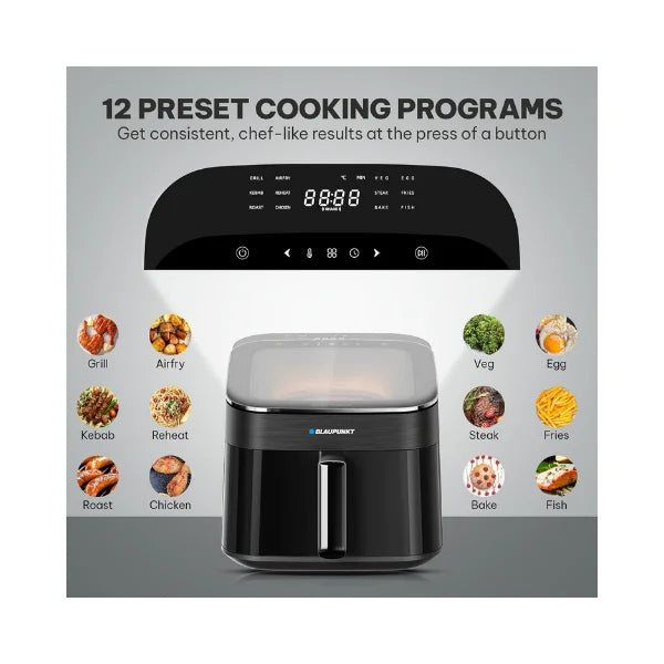 Blaupunkt Digital Air Fryer 1700W – Skylight Top Window, 6.5L Basket, 12 Preset Menus, LED Display, Rapid Air Circulation, Bladeless Fan, Cool-Touch Design, Easy to Clean, 2-Year Warranty