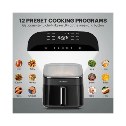 Blaupunkt Digital Air Fryer 1700W – Skylight Top Window, 6.5L Basket, 12 Preset Menus, LED Display, Rapid Air Circulation, Bladeless Fan, Cool-Touch Design, Easy to Clean, 2-Year Warranty