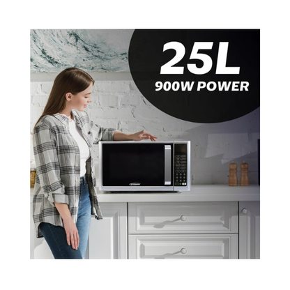 General Gold 25L Microwave Oven with Digital Control, 900W Power, Silver Finish with Grey Cavity, Compact and Efficient Design