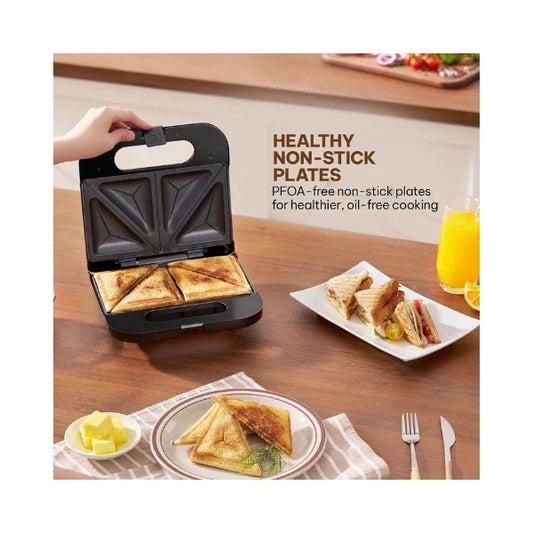 Blaupunkt 2-Slice Sandwich Maker 750W – Fixed Non-Stick Plates, Cool-Touch Body, Thermostat with Indicator Lights, Compact Design, PFOA-Free Coating, Stainless Steel Top, 2-Year Warranty