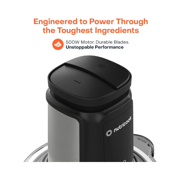 Nutricook 2+2 L XXL Glass & SS Chopper and Mincer,500W - Pulse & 2 speeds, 2-Removable 4 SS -Blade for Chopping, Ice Crushing, Meat Mincing, Grinding, Pureeing & more - BLk, 2 Yr Warranty,NC-CH2000