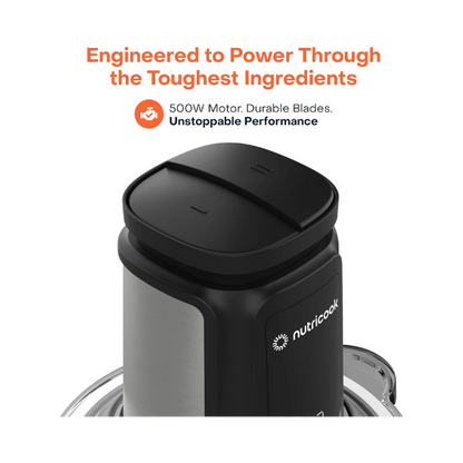 Nutricook 2+2 L XXL Glass & SS Chopper and Mincer,500W - Pulse & 2 speeds, 2-Removable 4 SS -Blade for Chopping, Ice Crushing, Meat Mincing, Grinding, Pureeing & more - BLk, 2 Yr Warranty,NC-CH2000