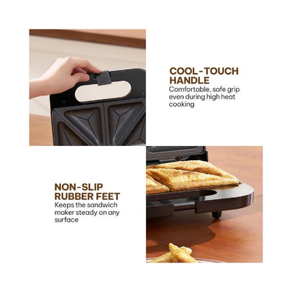 Blaupunkt 2-Slice Sandwich Maker 750W – Fixed Non-Stick Plates, Cool-Touch Body, Thermostat with Indicator Lights, Compact Design, PFOA-Free Coating, Stainless Steel Top, 2-Year Warranty