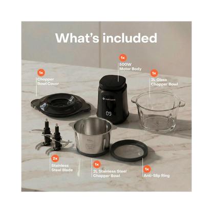 Nutricook 2+2 L XXL Glass & SS Chopper and Mincer,500W - Pulse & 2 speeds, 2-Removable 4 SS -Blade for Chopping, Ice Crushing, Meat Mincing, Grinding, Pureeing & more - BLk, 2 Yr Warranty,NC-CH2000