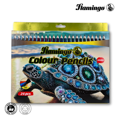 Flamingo Jumbo Colour Pencils – 24 Vibrant Shades – Smooth Coloring – Pack of 24
