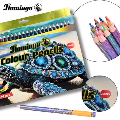 Flamingo Jumbo Colour Pencils – 24 Vibrant Shades – Smooth Coloring – Pack of 24
