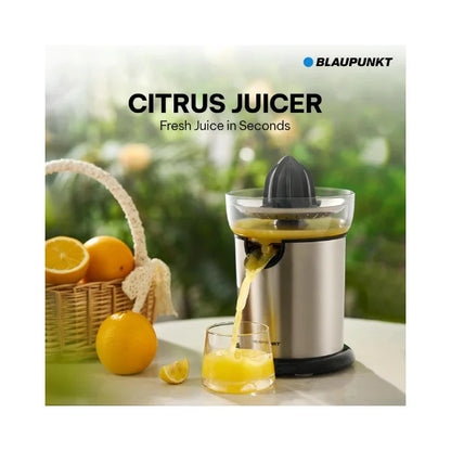 Blaupunkt Citrus Juicer 130W – Stainless Steel Body, Cone & Filter, Drip-Stop Spout, Easy Clean, Compact Design, Dust Cover Lid, Quick Juicing for Oranges & Lemons