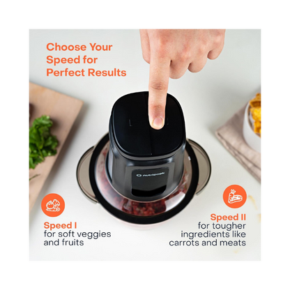 Nutricook 2+2 L XXL Glass & SS Chopper and Mincer,500W - Pulse & 2 speeds, 2-Removable 4 SS -Blade for Chopping, Ice Crushing, Meat Mincing, Grinding, Pureeing & more - BLk, 2 Yr Warranty,NC-CH2000