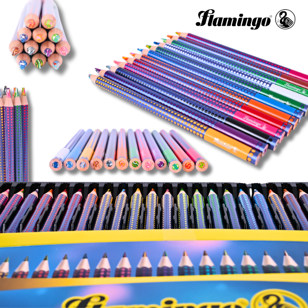 Flamingo Jumbo Colour Pencils – 24 Vibrant Shades – Smooth Coloring – Pack of 24