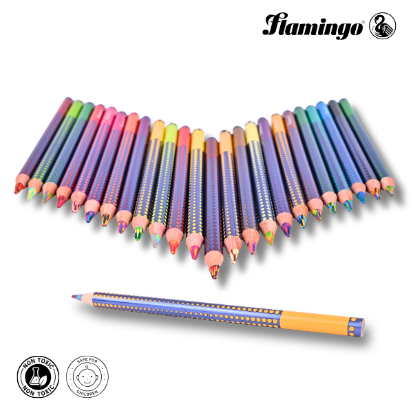Flamingo Jumbo Colour Pencils – 24 Vibrant Shades – Smooth Coloring – Pack of 24