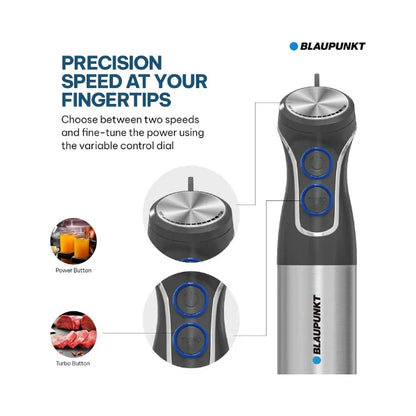 Blaupunkt Immersion Hand Blender Smoothie Maker |1000W Stainless Steel Shaft Blade with Chopper | Whisk Beaker Variable Speed Ergonomic Grip- Easy Clean, Copper Motor