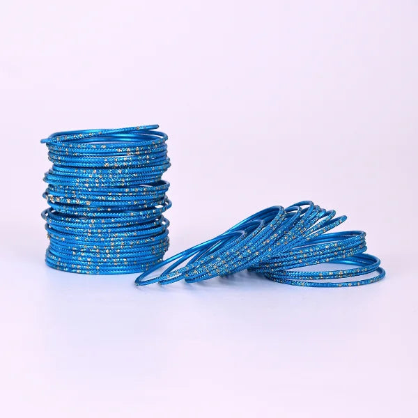 Glitter Bangles Set for Women – Traditional Stackable Bracelet Set, Lightweight Ethnic Jewelry for Wedding, Party & Festive Wear -  light blue