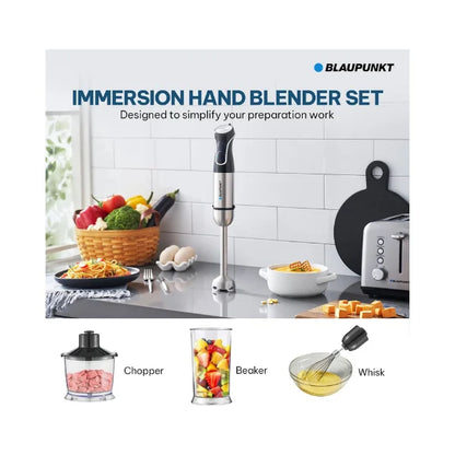 Blaupunkt Immersion Hand Blender Smoothie Maker |1000W Stainless Steel Shaft Blade with Chopper | Whisk Beaker Variable Speed Ergonomic Grip- Easy Clean, Copper Motor
