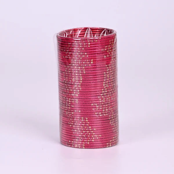 Glitter Bangles Set for Women – Traditional Stackable Bracelet Set, Lightweight Ethnic Jewelry for Wedding, Party & Festive Wear - Red