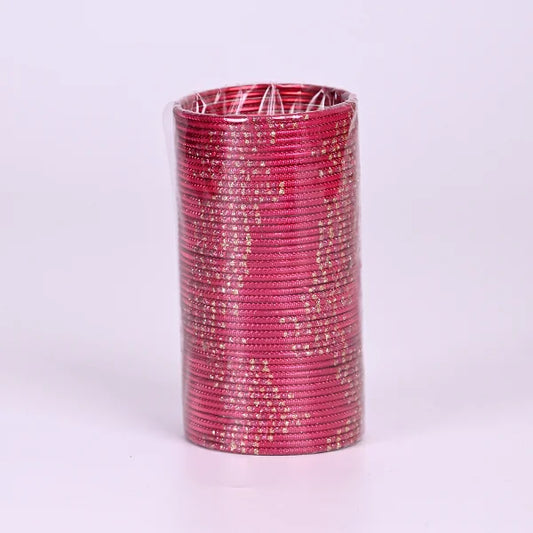 Glitter Bangles Set for Women – Traditional Stackable Bracelet Set, Lightweight Ethnic Jewelry for Wedding, Party & Festive Wear - Red