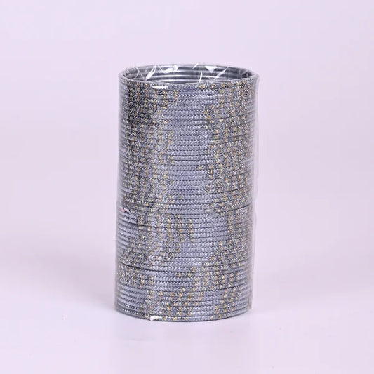 Glitter Bangles Set for Women – Traditional Stackable Bracelet Set, Lightweight Ethnic Jewelry for Wedding, Party & Festive Wear - grey