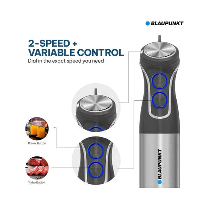 Blaupunkt Immersion Electric Hand Blender 1000W – Stainless Steel Body, Shaft & Blade, Variable Speed Control, Ergonomic Grip, Hot & Cold Blending, Easy to Clean, High Power Copper Motor