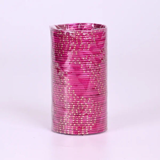 Glitter Bangles Set for Women – Traditional Stackable Bracelet Set, Lightweight Ethnic Jewelry for Wedding, Party & Festive Wear - Hot Pink