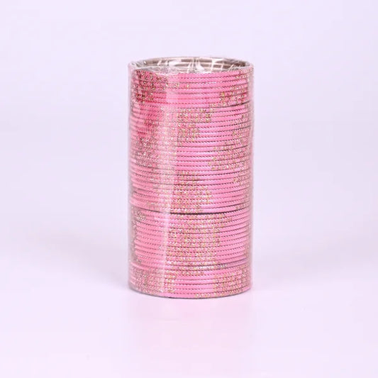 Glitter Bangles Set for Women – Traditional Stackable Bracelet Set, Lightweight Ethnic Jewelry for Wedding, Party & Festive Wear - Pink