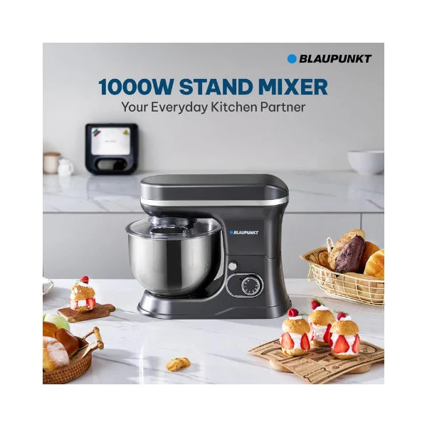Blaupunkt Stand Mixer 1000W – 6-Speed with Pulse, 5L Stainless Steel Bowl, Dough Hook, Beater, Whisk, Metal Gear, Planetary Mixing, Splash Guard, Tilt Head, 2-Year Warranty