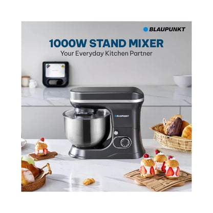 Blaupunkt Stand Mixer 1000W – 6-Speed with Pulse, 5L Stainless Steel Bowl, Dough Hook, Beater, Whisk, Metal Gear, Planetary Mixing, Splash Guard, Tilt Head, 2-Year Warranty