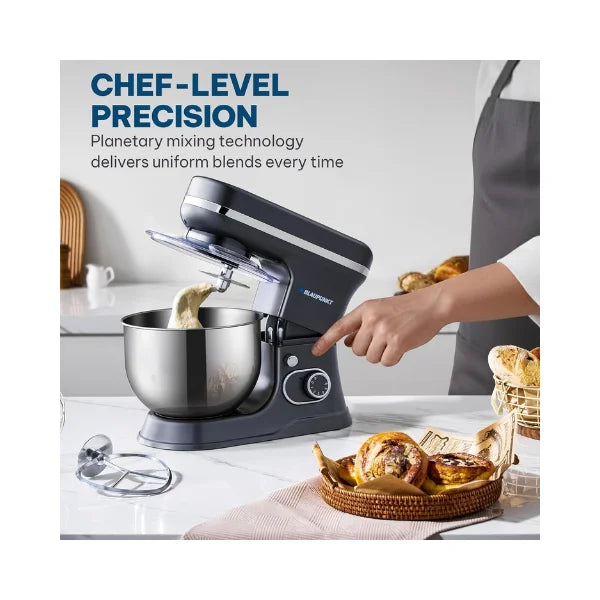 Blaupunkt Stand Mixer 1000W – 6-Speed with Pulse, 5L Stainless Steel Bowl, Dough Hook, Beater, Whisk, Metal Gear, Planetary Mixing, Splash Guard, Tilt Head, 2-Year Warranty