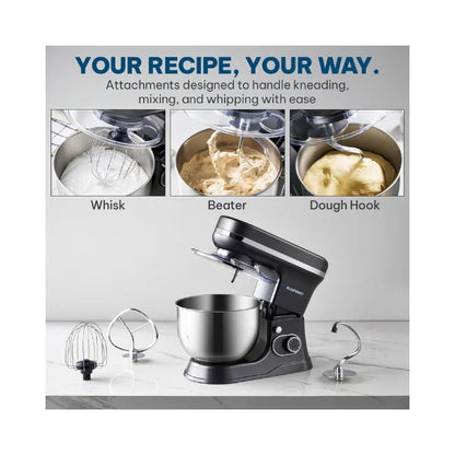Blaupunkt Stand Mixer 1000W – 6-Speed with Pulse, 5L Stainless Steel Bowl, Dough Hook, Beater, Whisk, Metal Gear, Planetary Mixing, Splash Guard, Tilt Head, 2-Year Warranty
