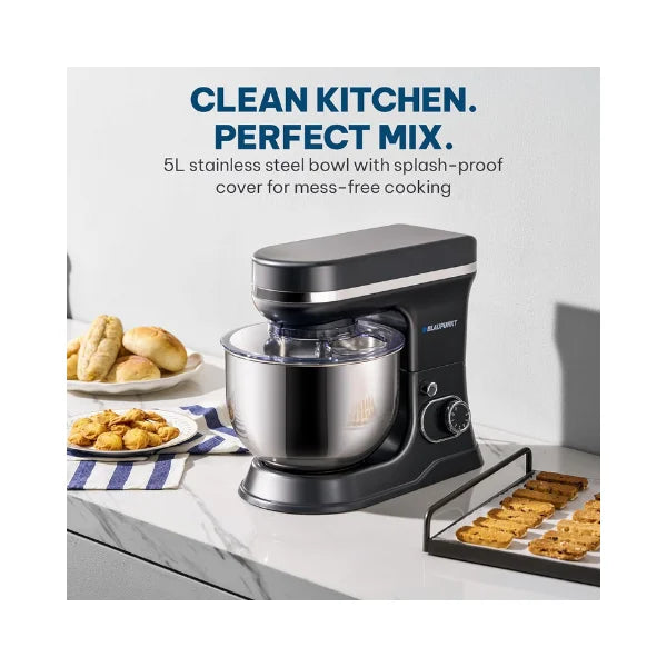 Blaupunkt Stand Mixer 1000W – 6-Speed with Pulse, 5L Stainless Steel Bowl, Dough Hook, Beater, Whisk, Metal Gear, Planetary Mixing, Splash Guard, Tilt Head, 2-Year Warranty