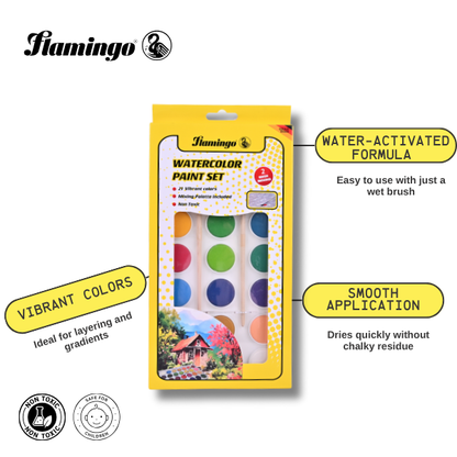Flamingo Watercolor Paint Set – 12 Vibrant Colors – Smooth Application – With Mixing Palette