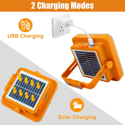 Portable Led Work Solar Light 100W, 10000LM Solar Work Light, IP66 Waterproof USB Portable Rechargeable Flood Light Job Site Lighting for Outdoor Car Repair Camping Emergency Worklight