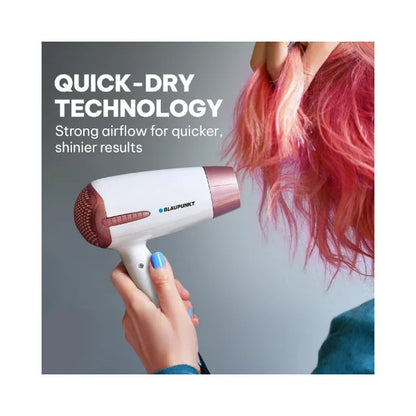 Blaupunkt Hair Dryer 1200W – 2 Heat, 1 Cool And 2 Speed Settings, Foldable Handle, Compact & Lightweight, Travel-Friendly Hair Dryer with Overheat Protection