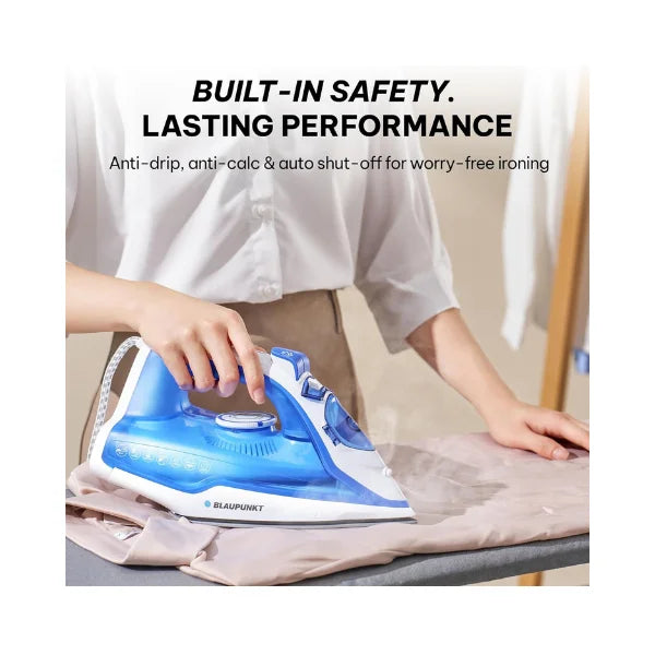 Blaupunkt Steam Iron 2400W – Ceramic Soleplate, Vertical & Burst Steam, Anti-Drip, Anti-Calc, Self-Cleaning, Auto Shut-Off, 280ml Tank, Stylish Design, 2-Year Warranty