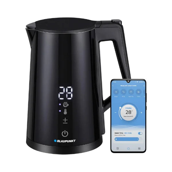 Blaupunkt Smart WiFi Cordless Hot Water Kettle 2200W – 1.7L, Tuya App Control, Voice Assistant Enabled, Temperature Selection, Timer, Auto Shut-Off, Double Wall Cool-Touch Body, Stainless Steel