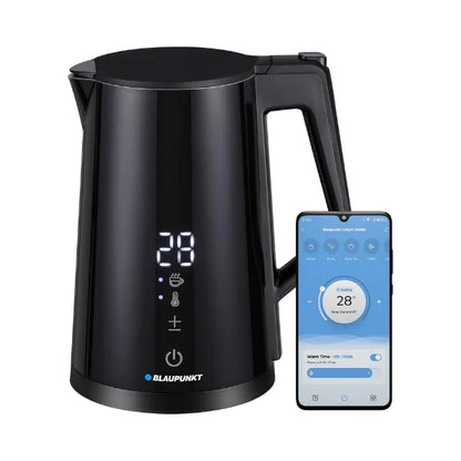 Blaupunkt Smart WiFi Cordless Hot Water Kettle 2200W – 1.7L, Tuya App Control, Voice Assistant Enabled, Temperature Selection, Timer, Auto Shut-Off, Double Wall Cool-Touch Body, Stainless Steel