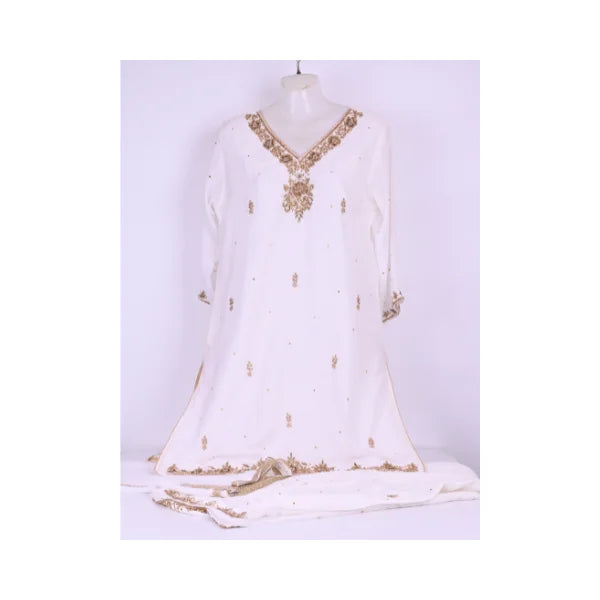 Embroidered Women’s Salwar Kameez Suit Set with Dupatta – Traditional Ethnic Dress for Wedding, Party & Festive Wear - white