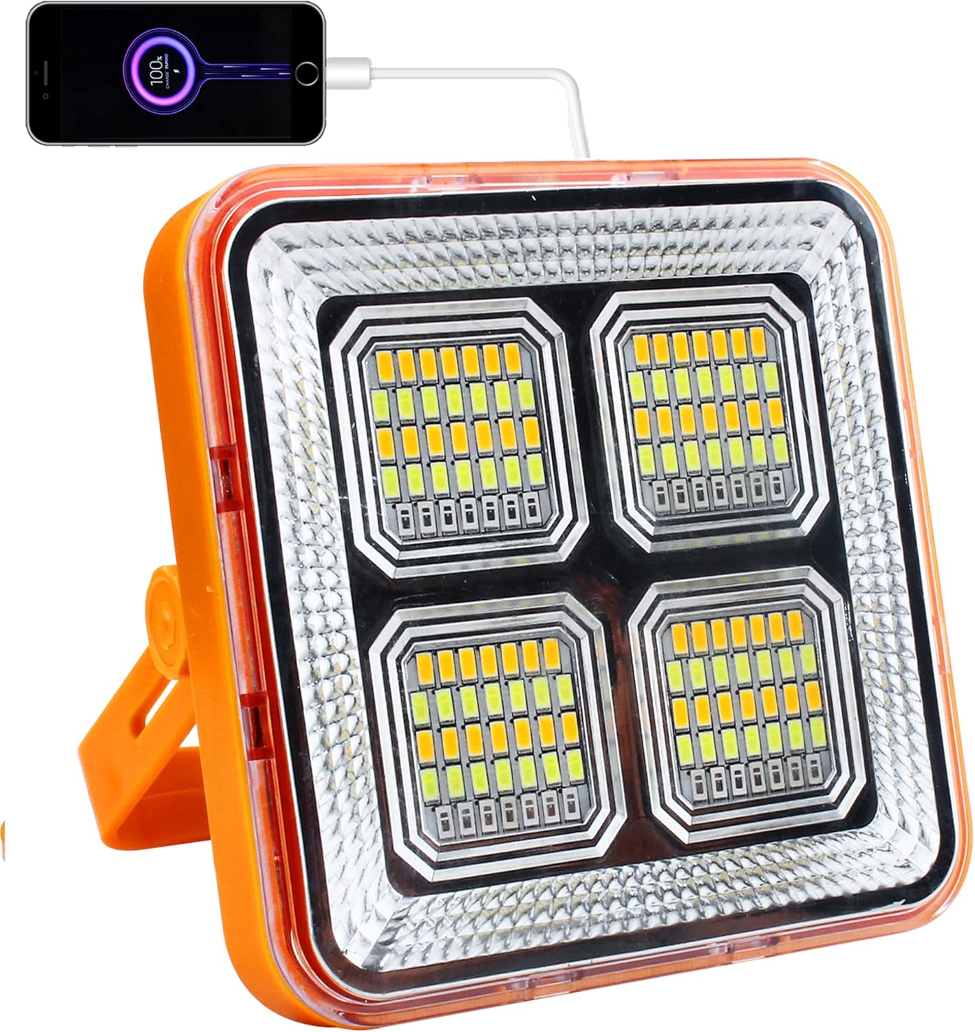 Portable Led Work Solar Light 100W, 10000LM Solar Work Light, IP66 Waterproof USB Portable Rechargeable Flood Light Job Site Lighting for Outdoor Car Repair Camping Emergency Worklight