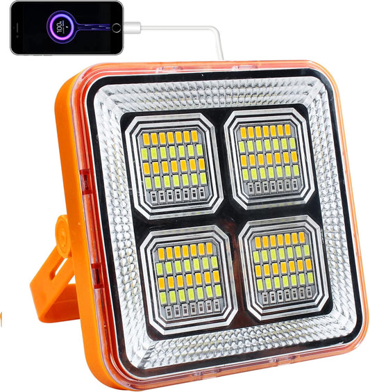 Portable Led Work Solar Light 100W, 10000LM Solar Work Light, IP66 Waterproof USB Portable Rechargeable Flood Light Job Site Lighting for Outdoor Car Repair Camping Emergency Worklight
